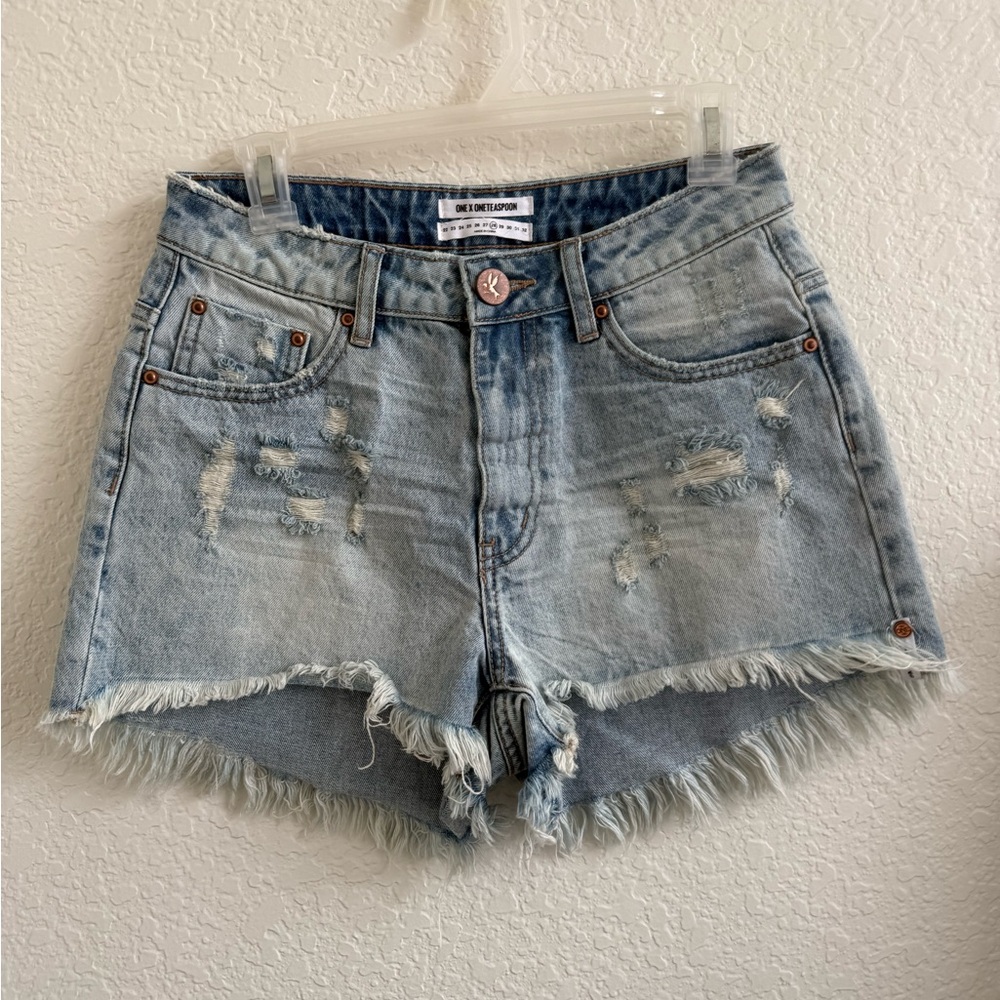 One Teaspoon High Waist Bonita Shorts Distressed Size 28 Blue